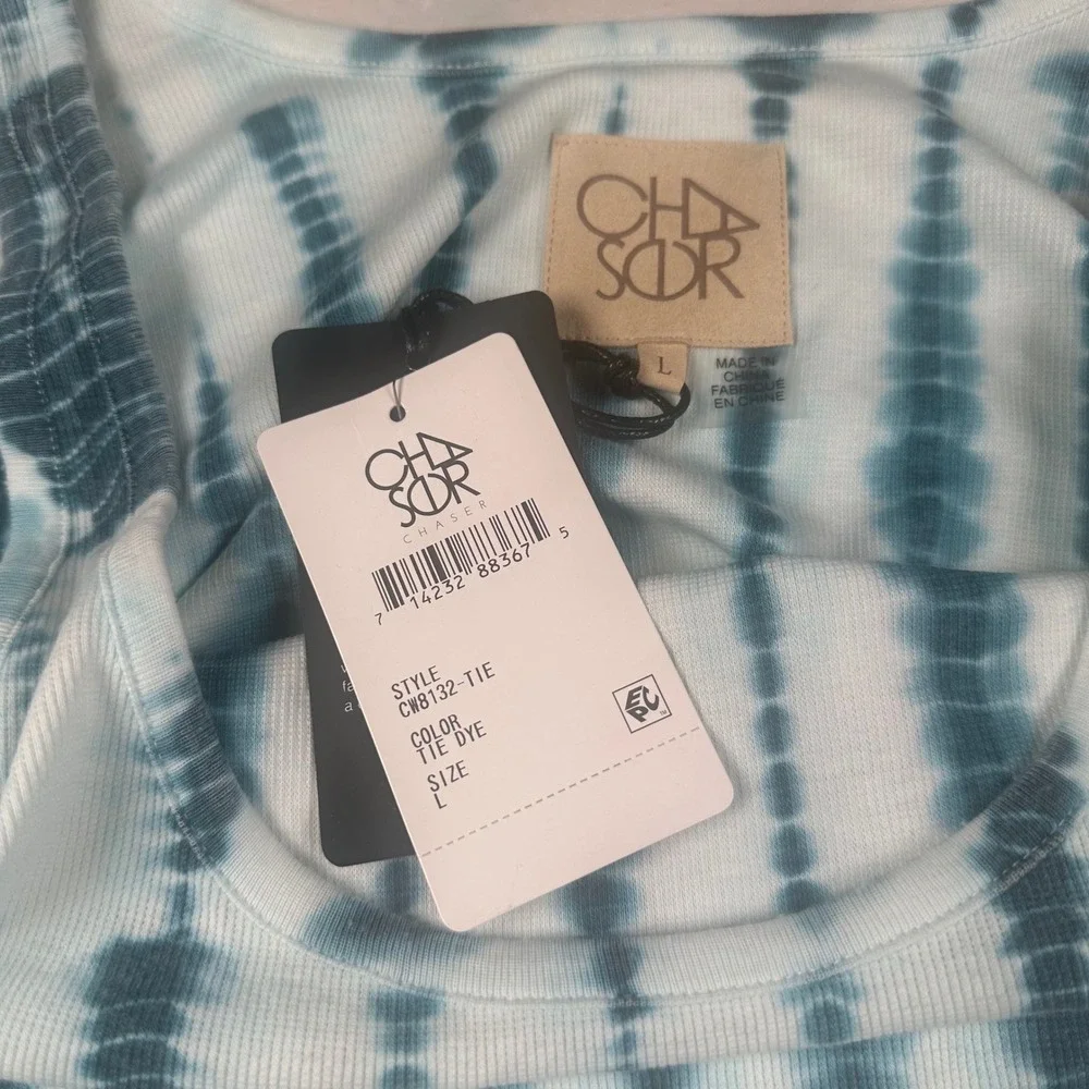Chaser Womens Tie Dye Ribbed Cinch Side Tank Top Blue White CW8132-TIE Large NWT